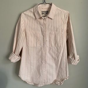 GARAGE Button Down Pink and White Striped Blouse